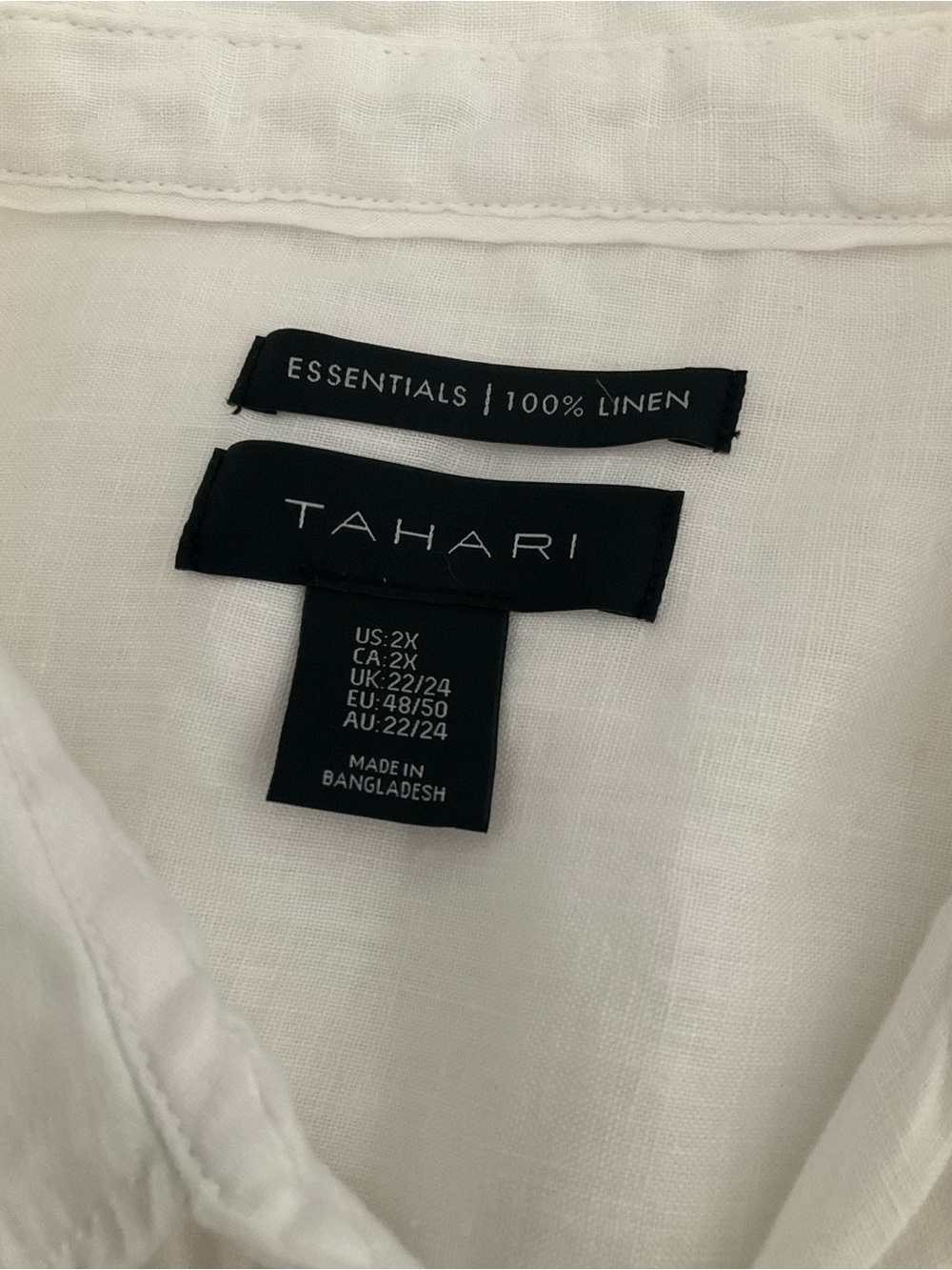 Tahari 2X White Lightweight 100% Linen Button-Down Tunic Shirt - Picture 6 of 9